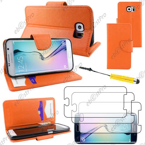 Ebeststar ® Housse Coque Etui Portefeuille Folio Book Livre Simili Cuir Pour Samsung Galaxy S6 Sm-G920f, G920, Couleur Orange + Mini Stylet 3 Film