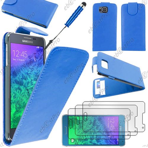 Ebeststar ® Housse Coque Etui Simili Cuir À Rabat Vertical Pour Samsung Galaxy Alpha Sm-G850f, Couleur Bleu + Mini Stylet 3 Film