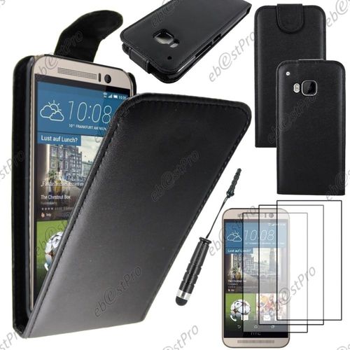 Ebeststar ® Housse Coque Etui Simili Cuir À Rabat Vertical Pour Htc One M9, One Hima, Couleur Noir + Mini Stylet 3 Film