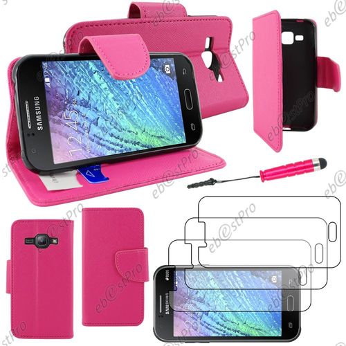 Ebeststar ® Housse Coque Etui Portefeuille Folio Book Livre Simili Cuir Pour Samsung Galaxy J1 Sm-J100f, Couleur Rose + Mini Stylet 3 Film