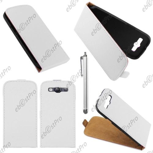 Ebeststar ® Housse Coque Etui En Pu Cuir À Rabat Ultra Fine (Slim Case) Pour Samsung Galaxy S3 I9300 I9305, Couleur Blanc + Stylet + Film Protection D'écran