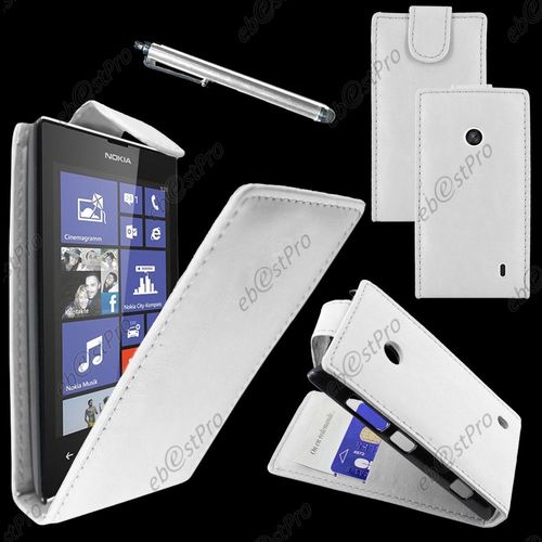 Ebeststar ® Housse Coque Etui Simili Cuir À Rabat Vertical Pour Nokia Lumia 520, Couleur Blanc + Stylet + Film Protection D'écran