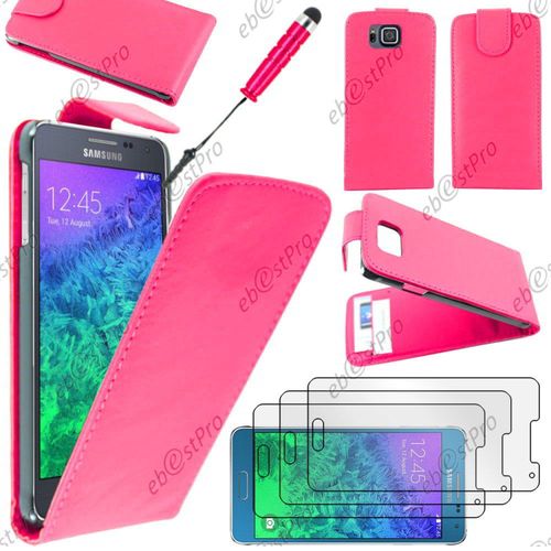 Ebeststar ® Housse Coque Etui Simili Cuir À Rabat Vertical Pour Samsung Galaxy Alpha Sm-G850f, Couleur Rose + Mini Stylet 3 Film