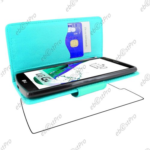 Ebeststar ® Housse Coque Etui Portefeuille Folio Book Livre Simili Cuir Pour Lg G4 H815, G4 Dual-Lte, Couleur Bleu + Film Protection D'écran
