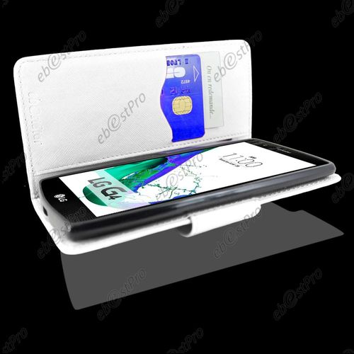 Ebeststar ® Housse Coque Etui Portefeuille Folio Book Livre Simili Cuir Pour Lg G4 H815, G4 Dual-Lte, Couleur Blanc + Film Protection D'écran