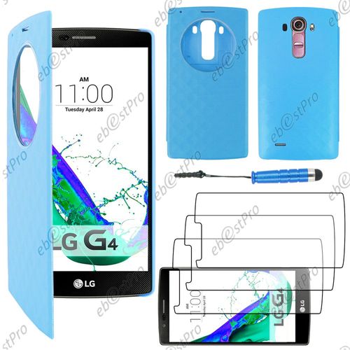 Ebeststar ® Coque Etui Flip View Cover Housse Portefeuille Grande Fenêtre Pour Lg G4 H815, G4 Dual-Lte, Couleur Bleu + Mini Stylet 3 Film