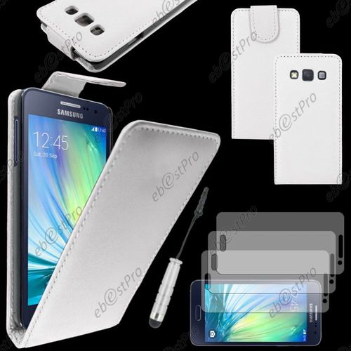 Ebeststar ® Housse Coque Etui Simili Cuir À Rabat Vertical Pour Samsung Galaxy A3 Sm-A300f, Couleur Blanc + Mini Stylet 3 Film