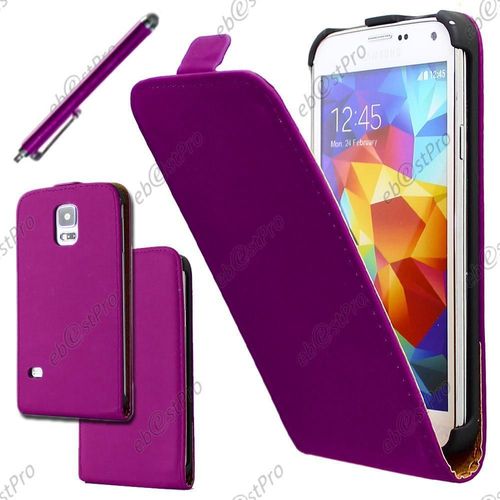Ebeststar ® Housse Coque Etui En Pu Cuir À Rabat Ultra Fine (Slim Case) Pour Samsung Galaxy S5 Sm-G900f, G900, G900h, Couleur Violet + Stylet + Film Protection D'écran