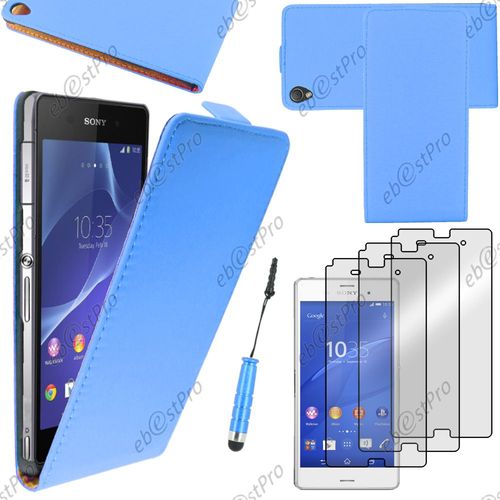 Ebeststar ® Housse Coque Etui En Pu Cuir À Rabat Ultra Fine (Slim Case) Pour Sony Xperia Z3 D6603, Couleur Bleu + Mini Stylet 3 Film