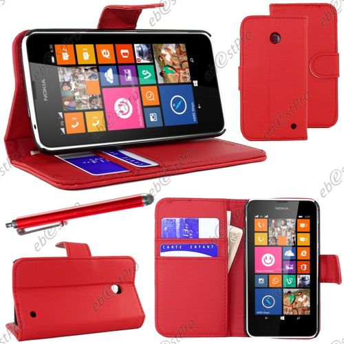 Ebeststar ® Housse Coque Etui Portefeuille Folio Book Livre Simili Cuir Pour Nokia Lumia 630, Couleur Rouge + Stylet + Film Protection D'écran