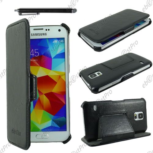 Ebeststar ® Housse Etui Cuir Pu Luxe Avec Support Stand Pour Samsung Galaxy S5 Sm-G900f, G900, G900h, Couleur Noir + Stylet + Film Protection D'écran