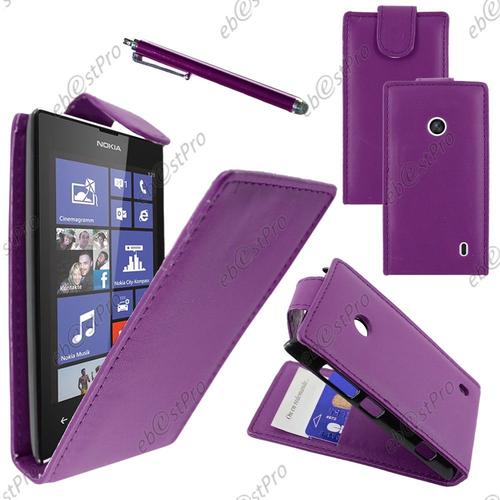Ebeststar ® Housse Coque Etui Simili Cuir À Rabat Vertical Pour Nokia Lumia 520, Couleur Violet + Stylet + Film Protection D'écran