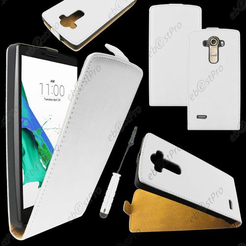 Ebeststar ® Housse Coque Etui En Pu Cuir À Rabat Ultra Fine (Slim Case) Pour Lg G4 H815, G4 Dual-Lte, Couleur Blanc + Mini Stylet + Film Protection D'écran