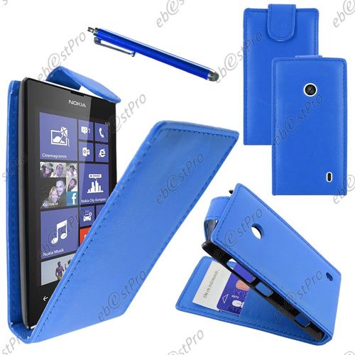 Ebeststar ® Housse Coque Etui Simili Cuir À Rabat Vertical Pour Nokia Lumia 520, Couleur Bleu + Stylet + Film Protection D'écran