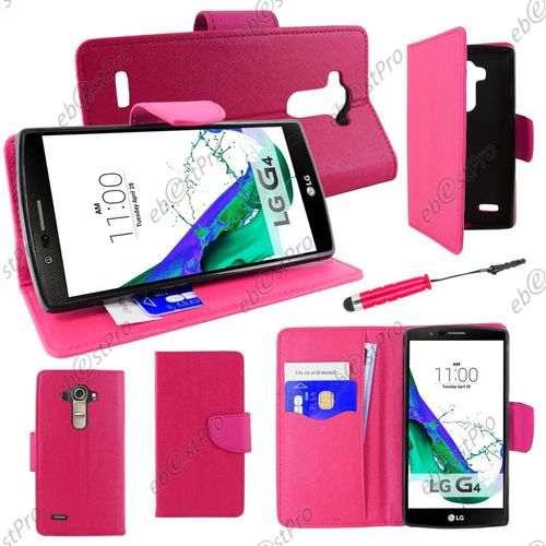 Ebeststar ® Housse Coque Etui Portefeuille Folio Book Livre Simili Cuir Pour Lg G4 H815, G4 Dual-Lte, Couleur Rose + Mini Stylet + Film Protection D'écran