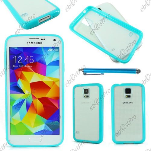 Ebeststar ® Coque Hybride Rigide Crystale Avec Contour Bumper Silicone Gel Pour Samsung Galaxy S5 Sm-G900f, G900, G900h, Couleur Bleu + Stylet + Film Protection D'écran
