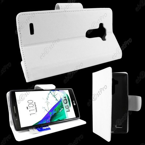 Ebeststar ® Housse Portefeuille Coque Etui Protection Folio Pour Lg G4 H815, G4 Dual-Lte, Couleur Blanc + Film Protection D'écran