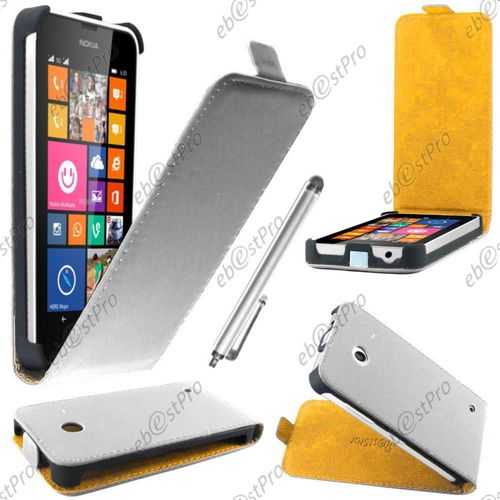 Ebeststar ® Housse Coque Etui En Pu Cuir À Rabat Ultra Fine (Slim Case) Pour Nokia Lumia 630, Couleur Blanc + Stylet + Film Protection D'écran