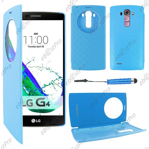 Ebeststar ® Coque Etui Flip View Cover Housse Portefeuille Grande Fenêtre Pour Lg G4 H815, G4 Dual-Lte, Couleur Bleu + Mini Stylet + Film Protection D'écran
