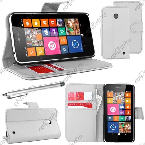 Ebeststar ® Housse Coque Etui Portefeuille Folio Book Livre Simili Cuir Pour Nokia Lumia 630, Couleur Blanc + Stylet + Film Protection D'écran