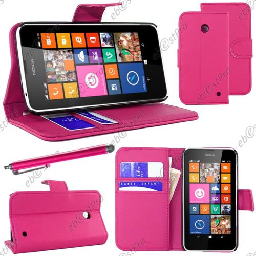 Ebeststar ® Housse Coque Etui Portefeuille Folio Book Livre Simili Cuir Pour Nokia Lumia 630, Couleur Rose + Stylet + Film Protection D'écran