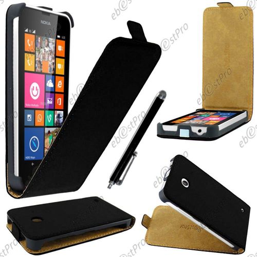 Ebeststar ® Housse Coque Etui En Pu Cuir À Rabat Ultra Fine (Slim Case) Pour Nokia Lumia 630, Couleur Noir + Stylet + Film Protection D'écran