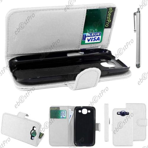 Ebeststar ® Housse Coque Etui Portefeuille Folio Book Livre Simili Cuir Pour Samsung Galaxy S3 I9300 I9305, Couleur Blanc + Stylet + Film Protection D'écran