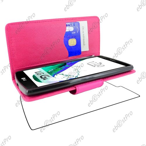 Ebeststar ® Housse Coque Etui Portefeuille Folio Book Livre Simili Cuir Pour Lg G4 H815, G4 Dual-Lte, Couleur Rose + Film Protection D'écran