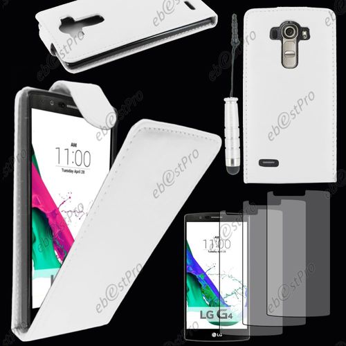 Ebeststar ® Housse Coque Etui Simili Cuir À Rabat Vertical Pour Lg G4 H815, G4 Dual-Lte, Couleur Blanc + Mini Stylet 3 Film