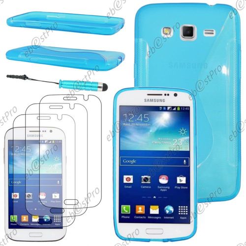 Ebeststar ® Housse Etui Coque Silicone Gel Motif S-Line Protection Souple Pour Samsung Galaxy Grand 2 G7105 G7102 G7100, Couleur Bleu + Mini Stylet 3 Film