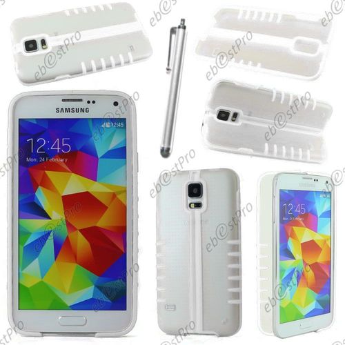 Ebeststar ® Coque Pliable Hybride Rigide Cristal - Silicone Gel Tpu Support Pour Samsung Galaxy S5 Sm-G900f, G900, G900h, Couleur Blanc + Stylet + Film Protection D'écran