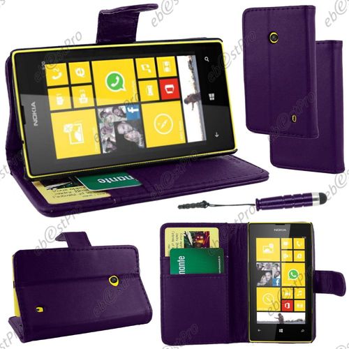 Ebeststar ® Housse Coque Etui Portefeuille Folio Book Livre Simili Cuir Pour Nokia Lumia 520, Couleur Violet + Mini Stylet + Film Protection D'écran