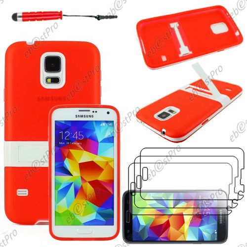 Ebeststar ® Housse Etui Coque En Silicone Gel Tpu Avec Support Stand Béquille Pour Samsung Galaxy S5 Sm-G900f, G900, G900h, Couleur Rouge + Mini Stylet 3 Film