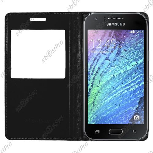 Ebeststar ® Housse Pochette Protection Coque Type S-View Portefeuille Livre Pour Samsung Galaxy J1 Sm-J100f, Couleur Noir + Film Protection D'écran