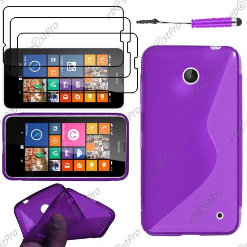 Ebeststar ® Housse Etui Coque Silicone Gel Motif S-Line Protection Souple Pour Nokia Lumia 630, Couleur Violet + Mini Stylet 3 Film