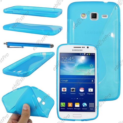 Ebeststar ® Housse Etui Coque Silicone Gel Motif S-Line Protection Souple Pour Samsung Galaxy Grand 2 G7105 G7102 G7100, Couleur Bleu + Stylet + Film Protection D'écran