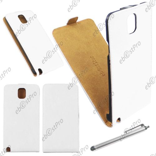 Ebeststar ® Housse Coque Etui En Pu Cuir À Rabat Ultra Fine (Slim Case) Pour Samsung Galaxy Note 3 Gt-N9000, N9002, N9005, Couleur Blanc + Stylet + Film Protection D'écran