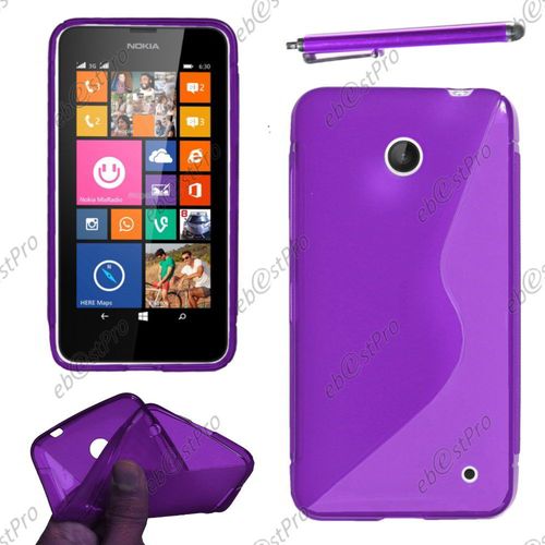 Ebeststar ® Housse Etui Coque Silicone Gel Motif S-Line Protection Souple Pour Nokia Lumia 630, Couleur Violet + Stylet + Film Protection D'écran