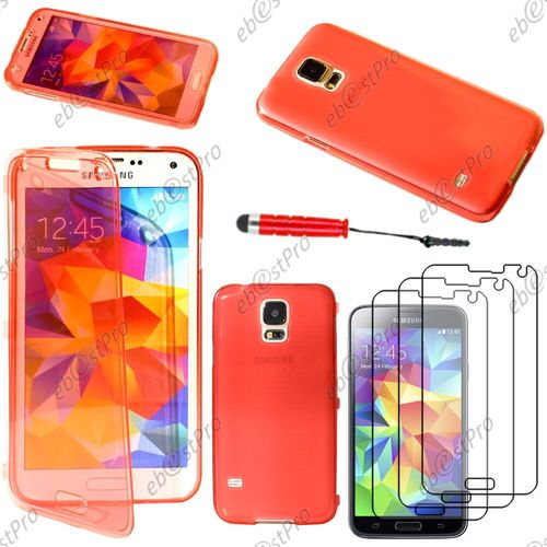 Ebeststar ® Housse Etui Coque Portefeuille Livre Silicone Gel Pour Samsung Galaxy S5 Sm-G900f, G900, G900h, Couleur Rouge + Mini Stylet 3 Film