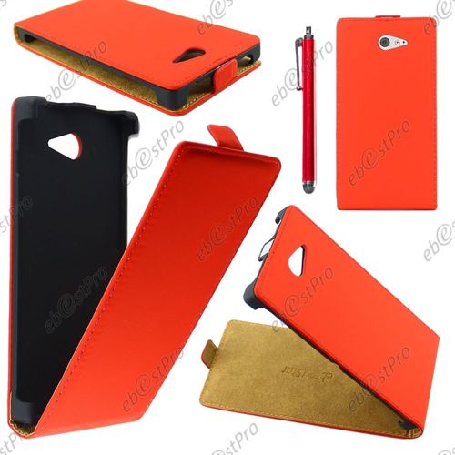 Ebeststar ® Housse Coque Etui En Pu Cuir À Rabat Ultra Fine (Slim Case) Pour Sony Xperia M2 D2302 D2303, Couleur Rouge + Stylet + Film Protection D'écran