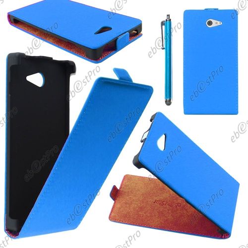 Ebeststar ® Housse Coque Etui En Pu Cuir À Rabat Ultra Fine (Slim Case) Pour Sony Xperia M2 D2302 D2303, Couleur Bleu + Stylet + Film Protection D'écran