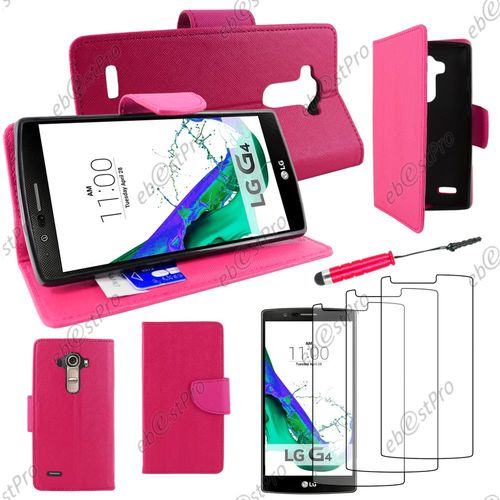 Ebeststar ® Housse Coque Etui Portefeuille Folio Book Livre Simili Cuir Pour Lg G4 H815, G4 Dual-Lte, Couleur Rose + Mini Stylet 3 Film