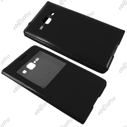 Ebeststar ® Housse Pochette Protection Coque Etui Type S-View Pour Samsung Galaxy J1 Sm-J100f, Couleur Noir + Film Protection D'écran