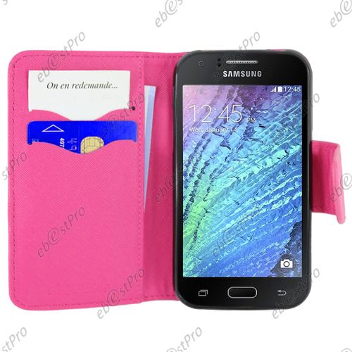 Ebeststar ® Etui Portefeuille Housse Protection Folio Coque Pour Samsung Galaxy J1 Sm-J100f, Couleur Rose + Film Protection D'écran