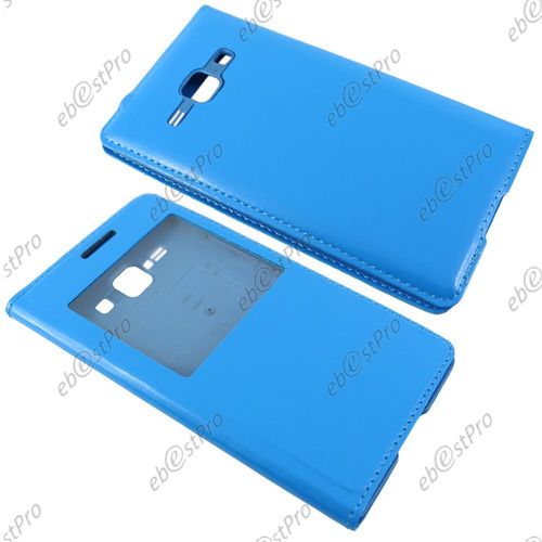 Ebeststar ® Housse Pochette Protection Coque Etui Type S-View Pour Samsung Galaxy J1 Sm-J100f, Couleur Bleu + Film Protection D'écran