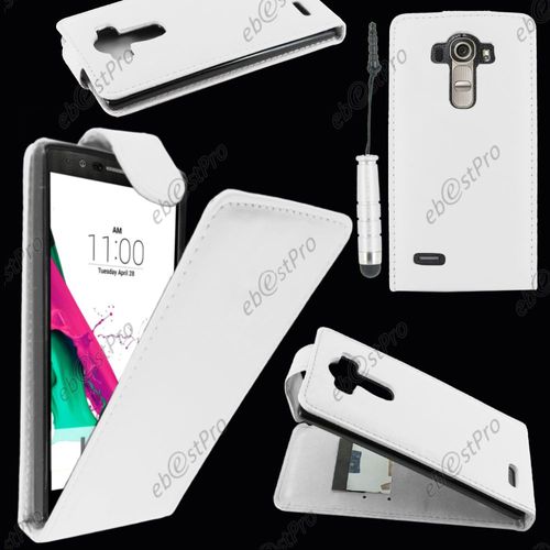 Ebeststar ® Housse Coque Etui Simili Cuir À Rabat Vertical Pour Lg G4 H815, G4 Dual-Lte, Couleur Blanc + Mini Stylet + Film Protection D'écran