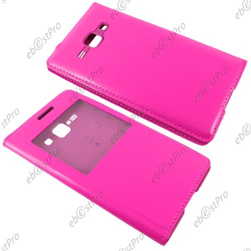 Ebeststar ® Housse Pochette Protection Coque Etui Type S-View Pour Samsung Galaxy J1 Sm-J100f, Couleur Rose + Film Protection D'écran