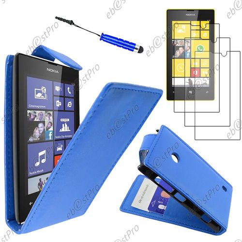 Ebeststar ® Housse Coque Etui Simili Cuir À Rabat Vertical Pour Nokia Lumia 520, Couleur Bleu + Mini Stylet 3 Film