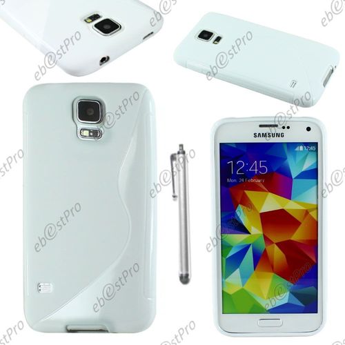 Ebeststar ® Housse Etui Coque Silicone Gel Motif S-Line Protection Souple Pour Samsung Galaxy S5 Sm-G900f, G900, G900h, Couleur Blanc + Stylet + Film Protection D'écran
