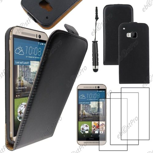 Ebeststar ® Housse Coque Etui En Pu Cuir À Rabat Ultra Fine (Slim Case) Pour Htc One M9, One Hima, Couleur Noir + Mini Stylet 3 Film